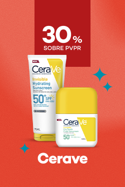 Protetores Solares da marca Cerave com destaque promocional de 30% sobre pre&ccedil;o de Venda ao P&uacute;blico Recomendado